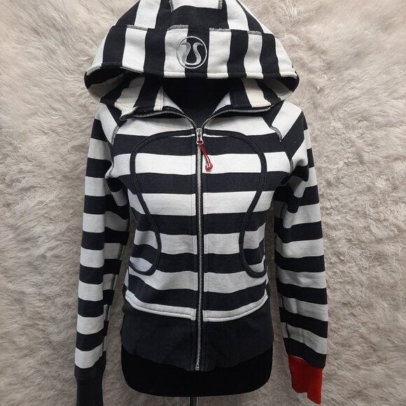 VTG Lululemon Women's Beetlejuice Black and White Stripped Hoodies Scuba 4 - Picture 1 of 16